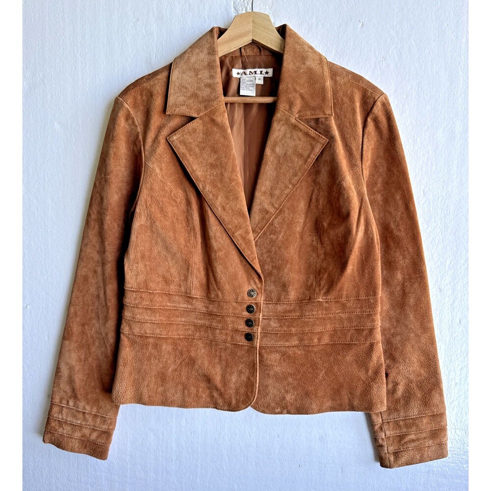 A.M.I. Genuine Suede Leather Jacket Women’s Medium Brown Western Blazer Style